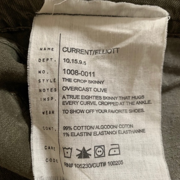 Current Elliott crop skinny jeans 26 olive green - Picture 8 of 8